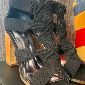 Carlos Santana crochet high heeled sandals